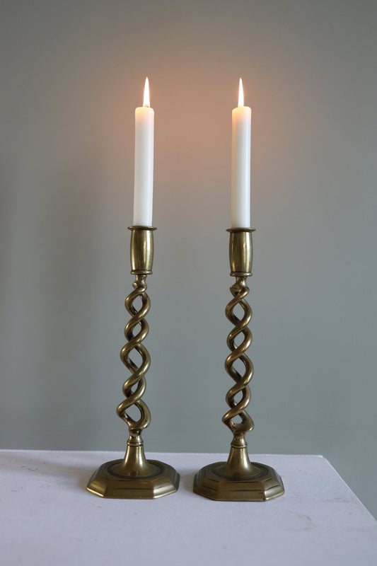 A pair of brass open twisted candle holders - Clementine Parker