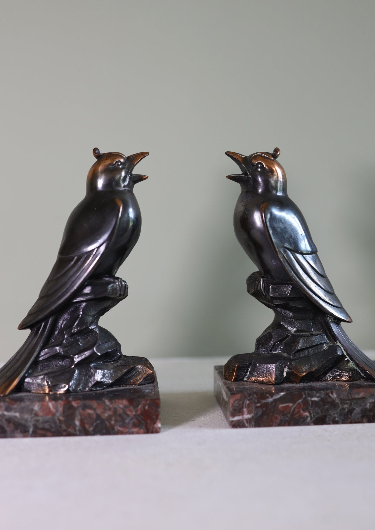 Art deco bird bookends on marble bases - Clementine Parker